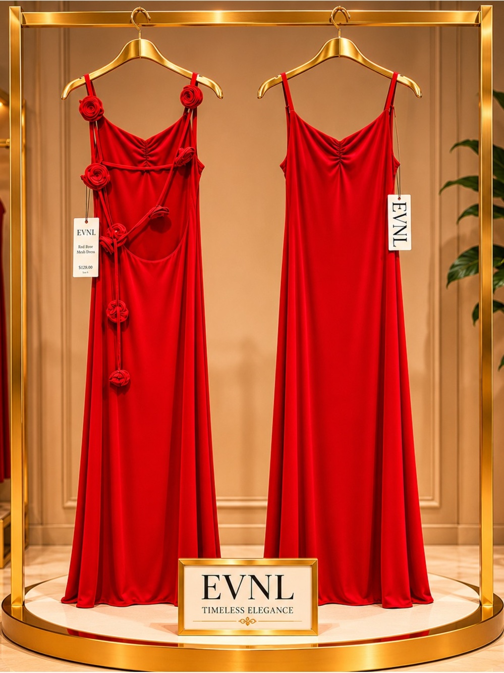 NWT: Red Maxi Dress with back 3D Floral Rosette. Gorgeous!